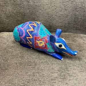 Vintage Hand-Painted Signed Alebrije Folk Art Wood Armadillo Oaxaca Mexico.